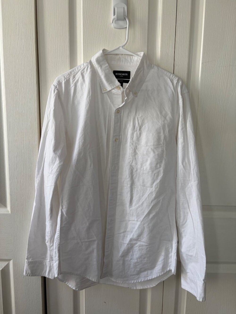 Bonobos Mens White Slim Fit Button-Down Shirt L Long Sleeve Stretch Cotton
